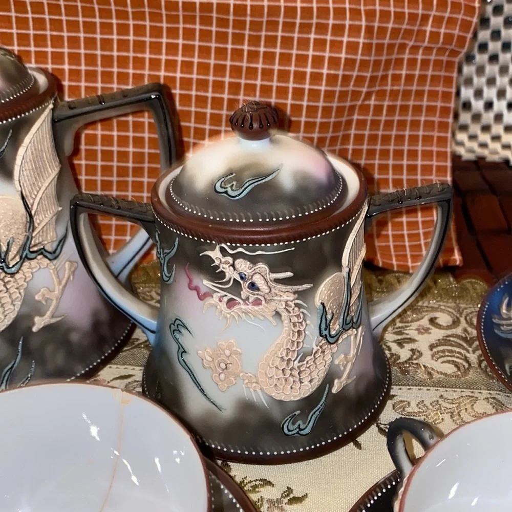 Vintage 14 pc tea set RS Hand-Painted Dragon, Made in Japan, Eggshell Porcelain